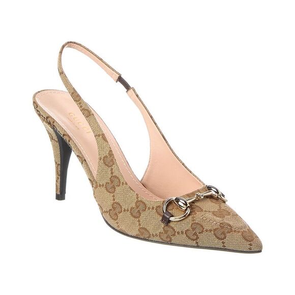Gucci Horsebit Gg Canvas Slingback Pump - Picture 1 of 5